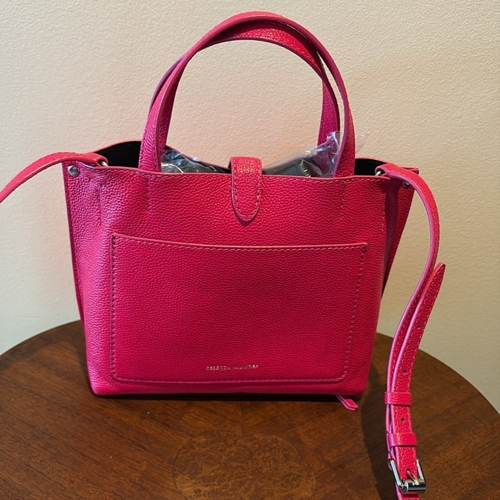 Rebecca Minkoff Satchel Crossbody bag pebbled leather bright pink Silvertone - Picture 8 of 14